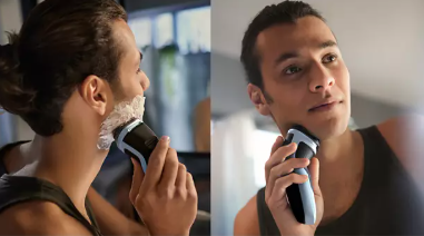  Wet and dry shaving at the sink or in the shower